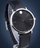 Movado Ultra Slim Black Dial Black Leather Strap Watch For Men - 0607086 Authentic Buy Shop Now
