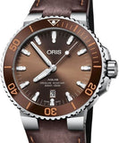 Oris Aquis Date Brown Dial Brown Leather Strap Watch for Men - 0173377304152-0752412EB Authentic Buy Shop Now