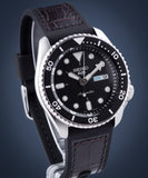 Seiko 5 Sports SKX Automatic Black Dial Black Leather Strap Watch for Men - SRPD55K2 Authentic Buy Shop Now