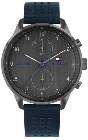 Tommy Hilfiger Chase Grey Dial Blue Leather Strap Watch for Men - 1791578 Authentic Buy Shop Now