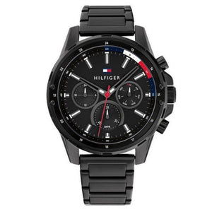 Tommy Hilfiger Mason Chronograph Black Dial Black Steel Strap Watch For Men - 1791935 Authentic Buy Shop Now