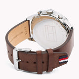Tommy Hilfiger Chase Chronograph Grey Dial Brown Leather Strap Watch For Men - 1791487 Authentic Buy Shop Now