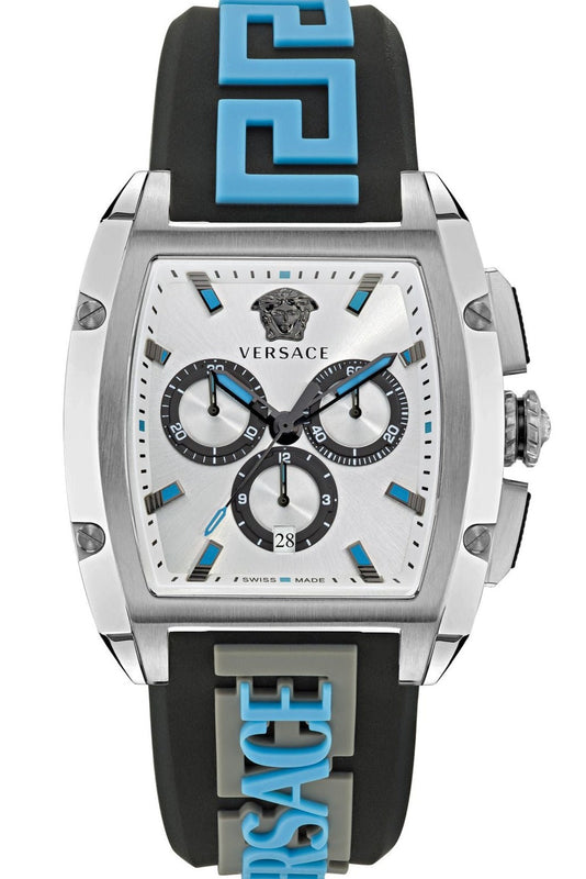 Versace Dominus Chronograph Silver Dial Black Rubber Strap Watch For Men - VE6H00123 Authentic Buy Shop Now