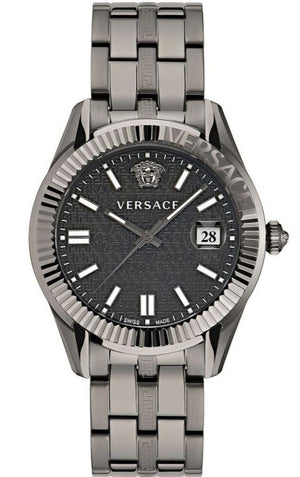 Versace Greca Time Quartz Black Dial Grey Steel Strap Watch for Men - VE3K00622 Authentic Buy Shop Now
