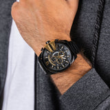 Diesel Mega Chief Chronograph Black Dial Black Steel Strap Watch For Men - DZ4338 Authentic Buy Shop Now