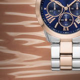 Michael Kors Bradshaw Chronograph Blue Dial Two Tone Steel Strap Watch For Women - MK6389 Authentic Buy Shop Now
