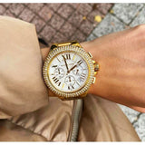 Michael Kors Camille Chronograph White Dial Gold Steel Strap Watch For Women - MK6994 Authentic Buy Shop Now