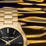 Michael Kors Slim Runway Quartz Black Dial Gold Steel Strap Watch For Men - MK8621 Authentic Buy Shop Now