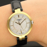 Tissot Flamingo Mother of Pearl White Dial Black Leather Strap Watch For Women - T094.210.26.111.00 Authentic Buy Shop Now