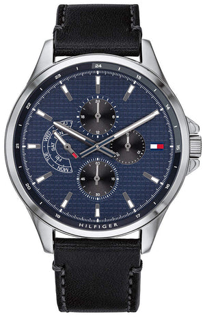 Tommy Hilfiger Shawn Multifunction Quartz Blue Dial Black Leather Strap Watch for Men - 1791616 Authentic Buy Shop Now