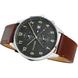 Tommy Hilfiger West Chronograph Grey Dial Brown Leather Strap Watch For Men - 1791710 Authentic Buy Shop Now